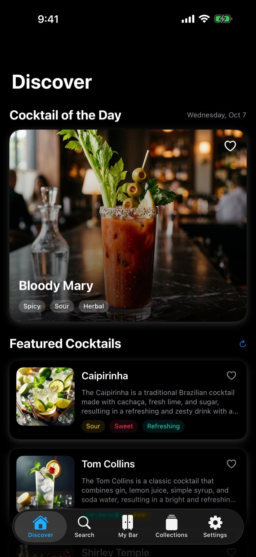 Discover screen in dark mode